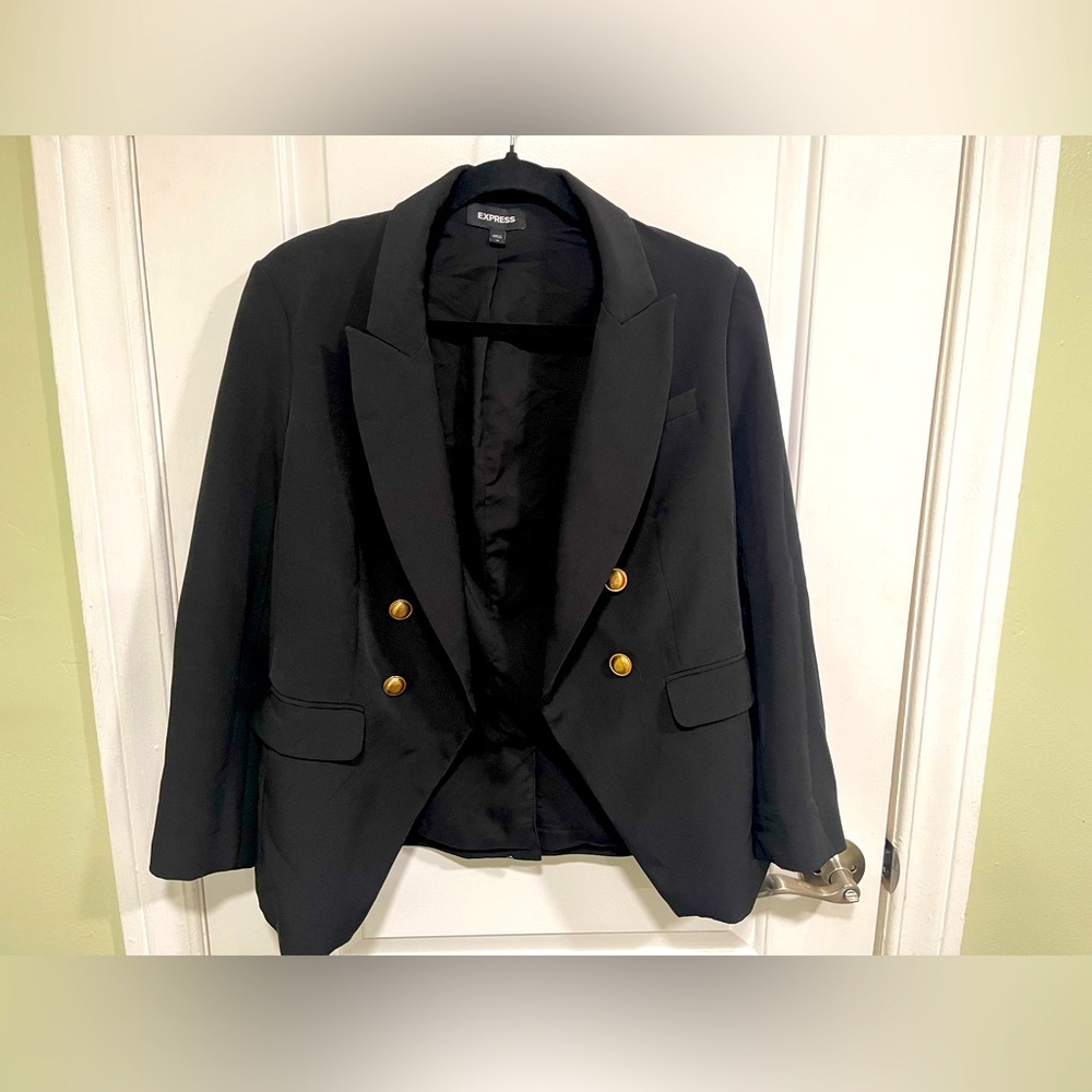 Express Black Double-Breasted Blazer with Gold Buttons
Size:  M